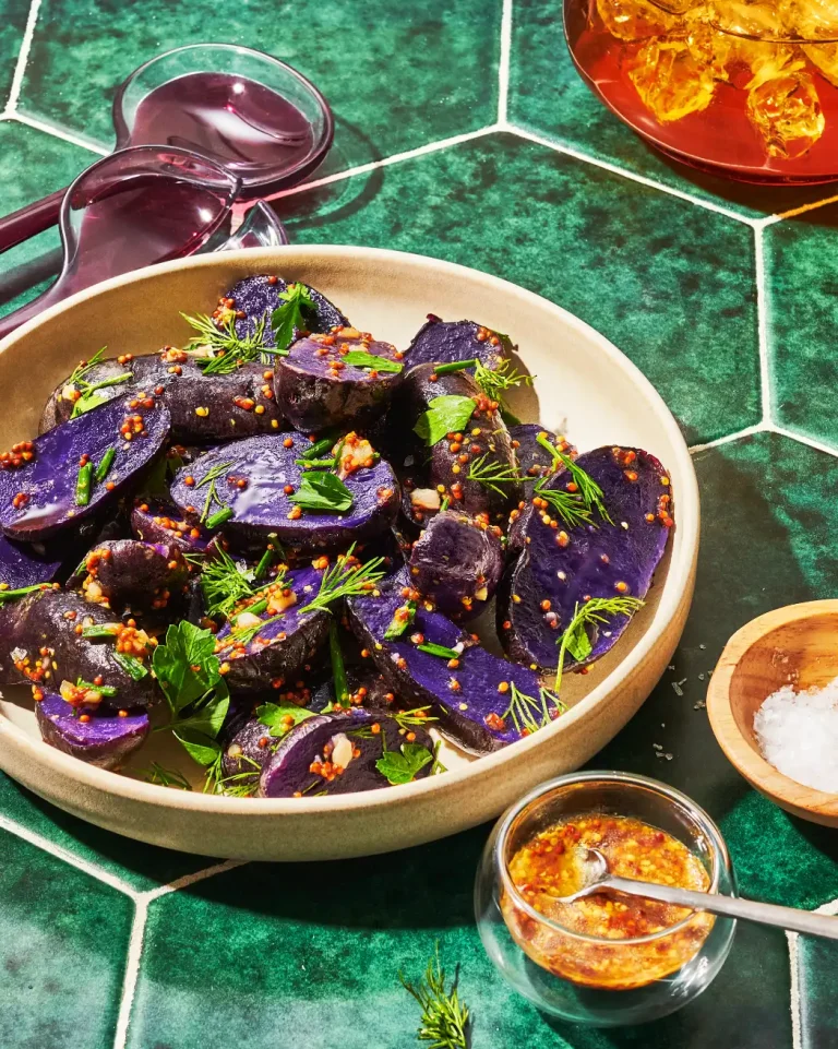 Purple fingerling potato salad with parsley, chives and dill