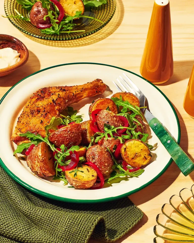 Roasted red baby potatoes with rosemary, served with roast chicken