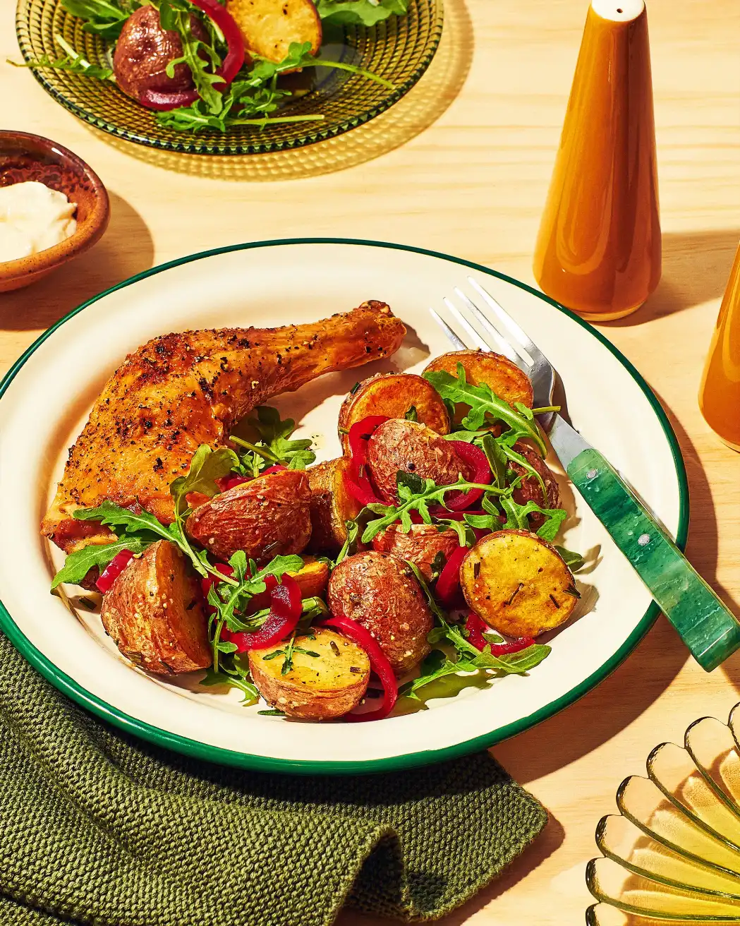 Roasted red baby potatoes with rosemary, served with roast chicken